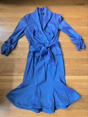Vintage Tadashi Collection Iridescent Royal Blue Taffeta Cocktail Dress Size 4P